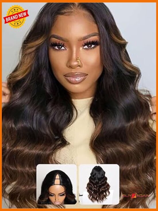 V Part Body Wave Wig Human Hair No Leave Out 180% Density 16 inch Glueless